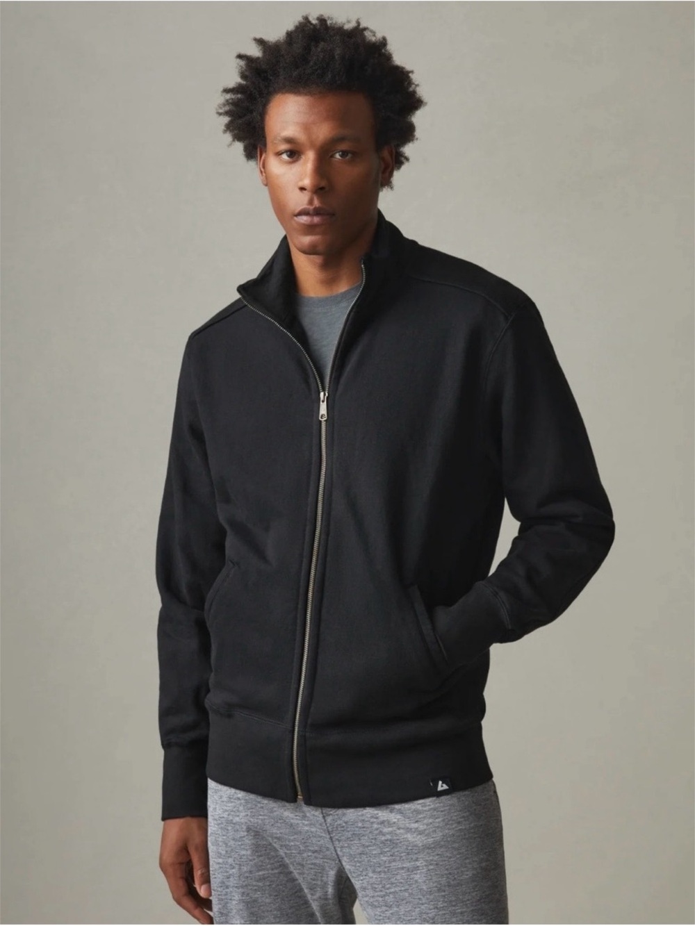 American Giant Moto Full Zip Sweatshirt Men’s Large Black Mock Neck Heavy Cotton